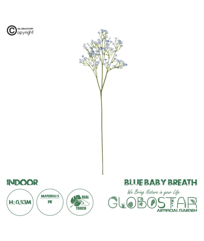 GloboStar® Artificial Garden BLUE BRANCH BABY BREATH 21296 Τεχνητό Διακοσμητικό Κλαδί Μπλέ Γυψοφίλης Y53cm